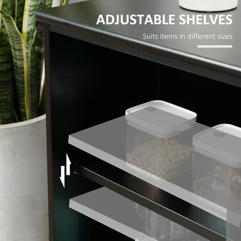 HOMCOM Modern Kitchen Sideboard, Stackable Buffet Cabinet, Sliding Glass Door Cupboard with Adjustable Shelf, Gray