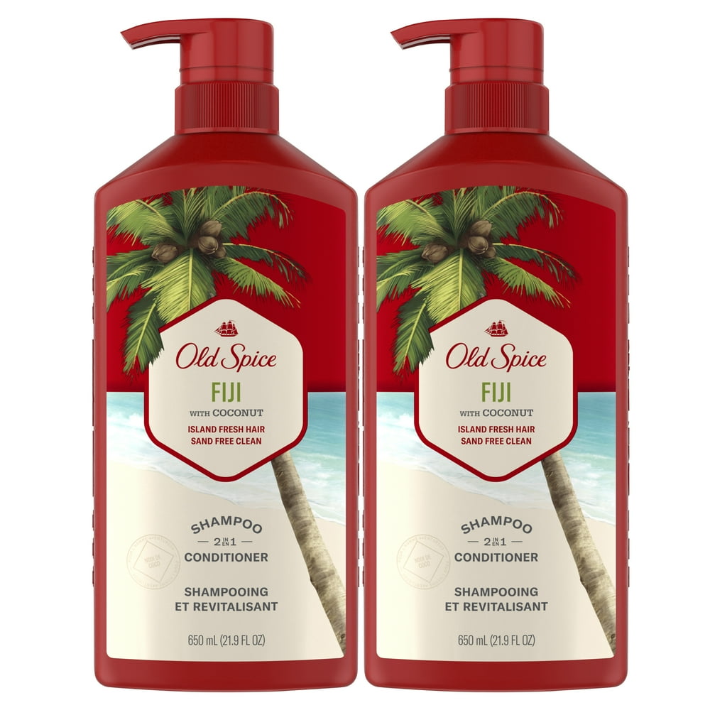 Old Spice Mens 2 in 1 Shampoo Conditioner, Fiji, 21.9 fl oz, 2 pack