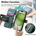 thumbnail image 3 of for iPhone 15 Wallet Case with Card Slots & Cash Slot【RFID Blocking】, With Wrist Kickstand,Flip Folio Book PU Leather  Shockproof Anti-fall Rugged Phone case Cover For Women Men,Green, 3 of 13