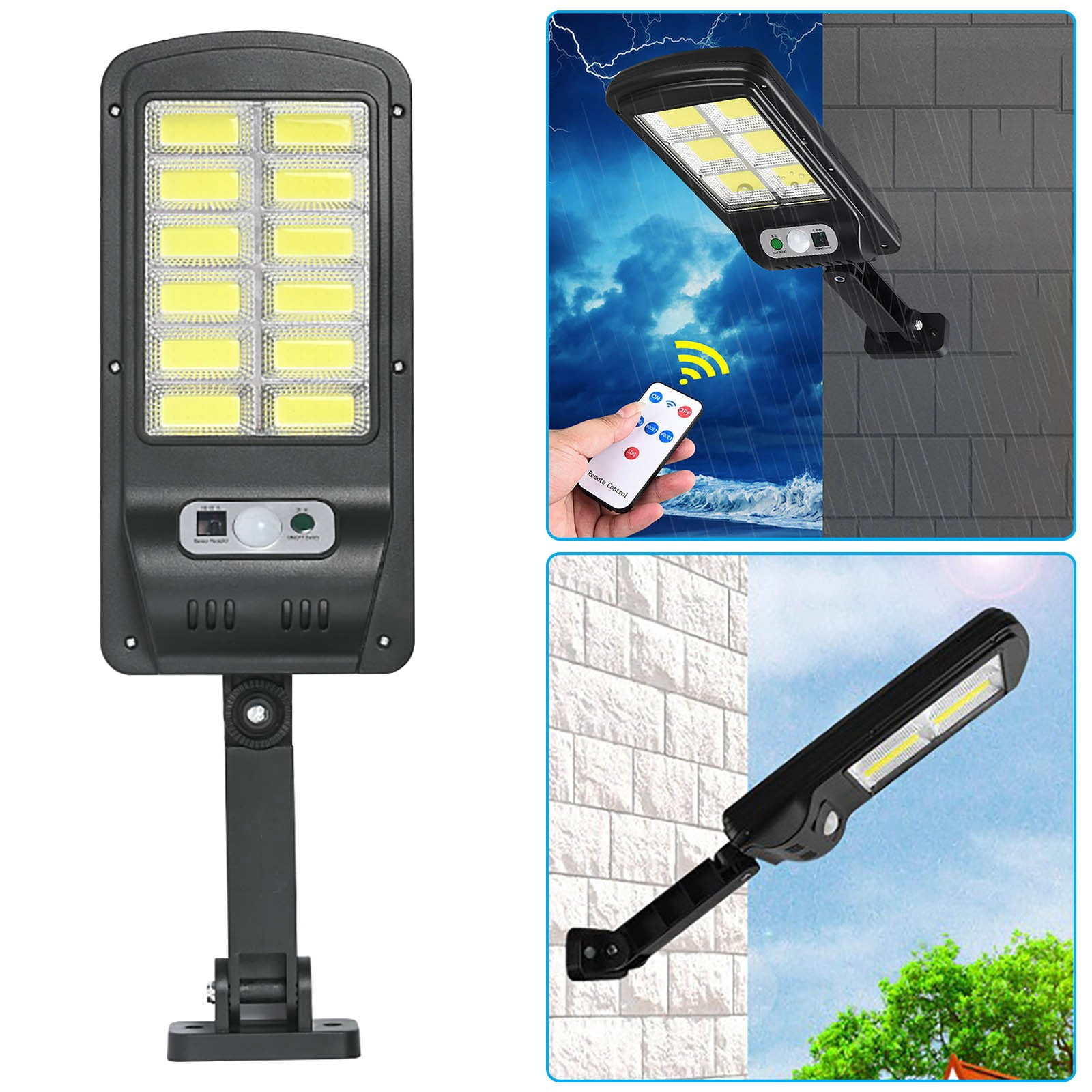 Hxlamzoo Solar Charging Outdoor Home Lighting 12 Grid COB Street Light, Three Level Lighting Mode, Polycrystalline Silicon Solar Panel, Large Capacity Battery