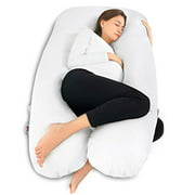 Meiz 55" U Shaped Pregnancy Pillow - Maternity Pillow - with Washable Cotton Cover - for Side Sleeping and Back Pain Relief - White