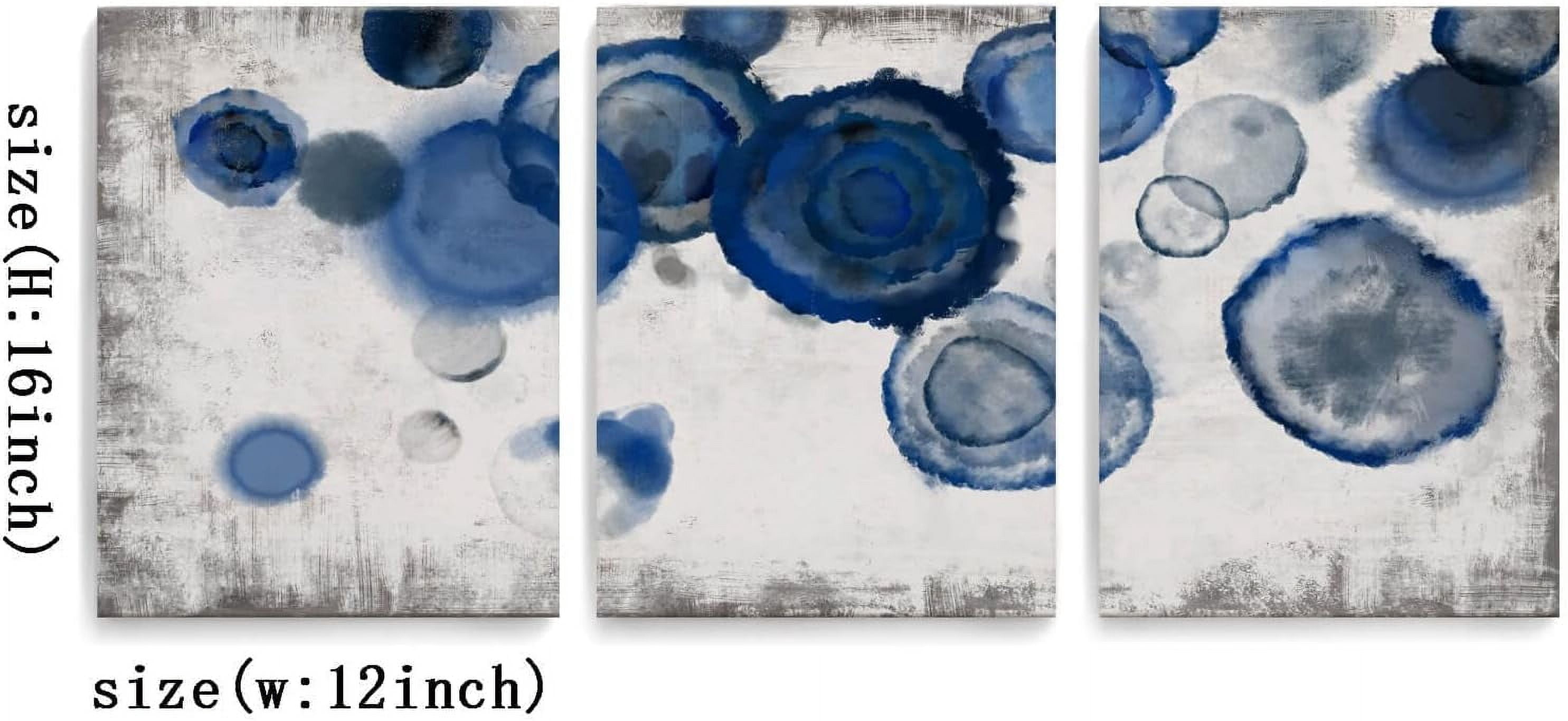 Abstract Watercolor Wall Painting Pictures for Bathroom Wall Decor Navy Blue Canvas Prints Blue and White Wall Art for Bedroom Kitchen Office 12"x16"x3p