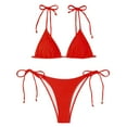thumbnail image 5 of JIANJIA Swim Suits for Women Summer Solid Color Sexy Lace Up Spaghetti Strap Brassiere With Thongs Two Piece Bikinis Swimwears Beachwear,Red,S, 5 of 6