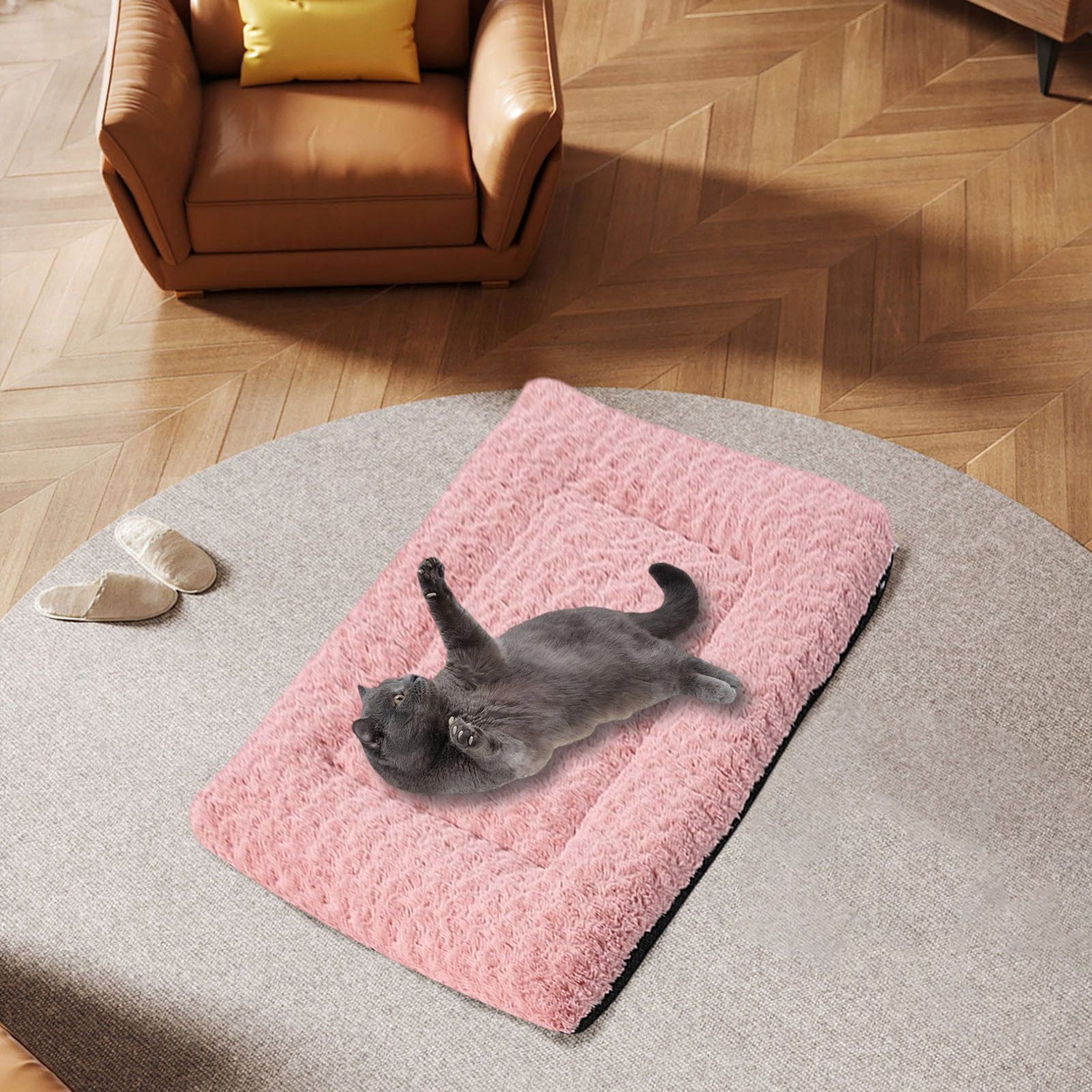 Reversible Pet Bed Mat for Cats and Dogs Soft Warm Sleeping Cushion Pad with Washable Base Comfortable for Small Medium Animals