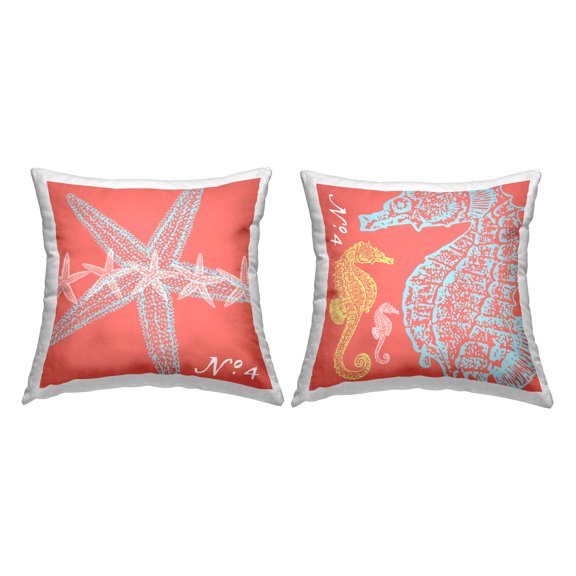 Stupell Industries Bold Pink Aquatic Sea Life Printed Throw Pillow Design by George Tygert (Set of 2)