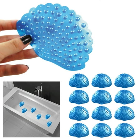 Bathtub Non Slip Appliques - 12Pc Compact Non Slip Safety Shower Treads Bathtub Stickers Decals Applique Blue