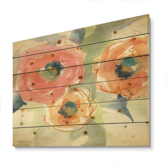 Designart 'Multicolor Buttercup Floral' Cottage Print on Natural Pine Wood