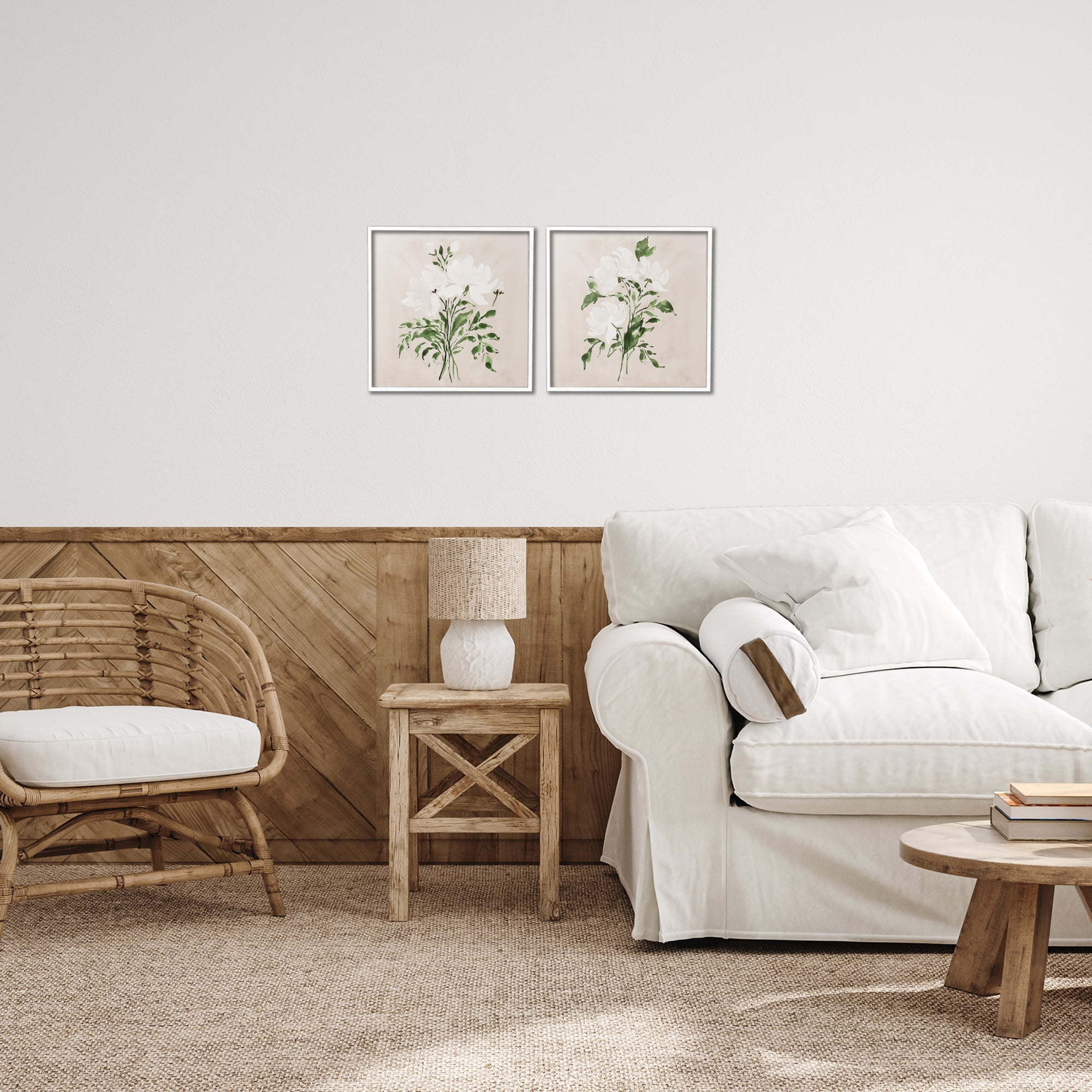 Stupell Industries White On Tan Botanicals 2 Piece White Framed Giclee Art Set, design by Lucille Price