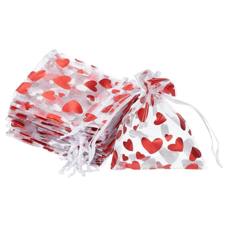 100 Pcs Valentine Treat Bags, 4" x 3" Heart Cello Treat Bags with Twist Ties, for Cookie Candy Wrapping, White