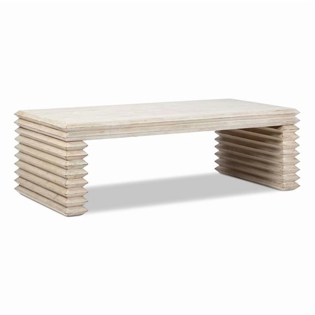 Veda 55" Stacked Geometric Waterfall Coffee Table White Reclaimed Pine Wood