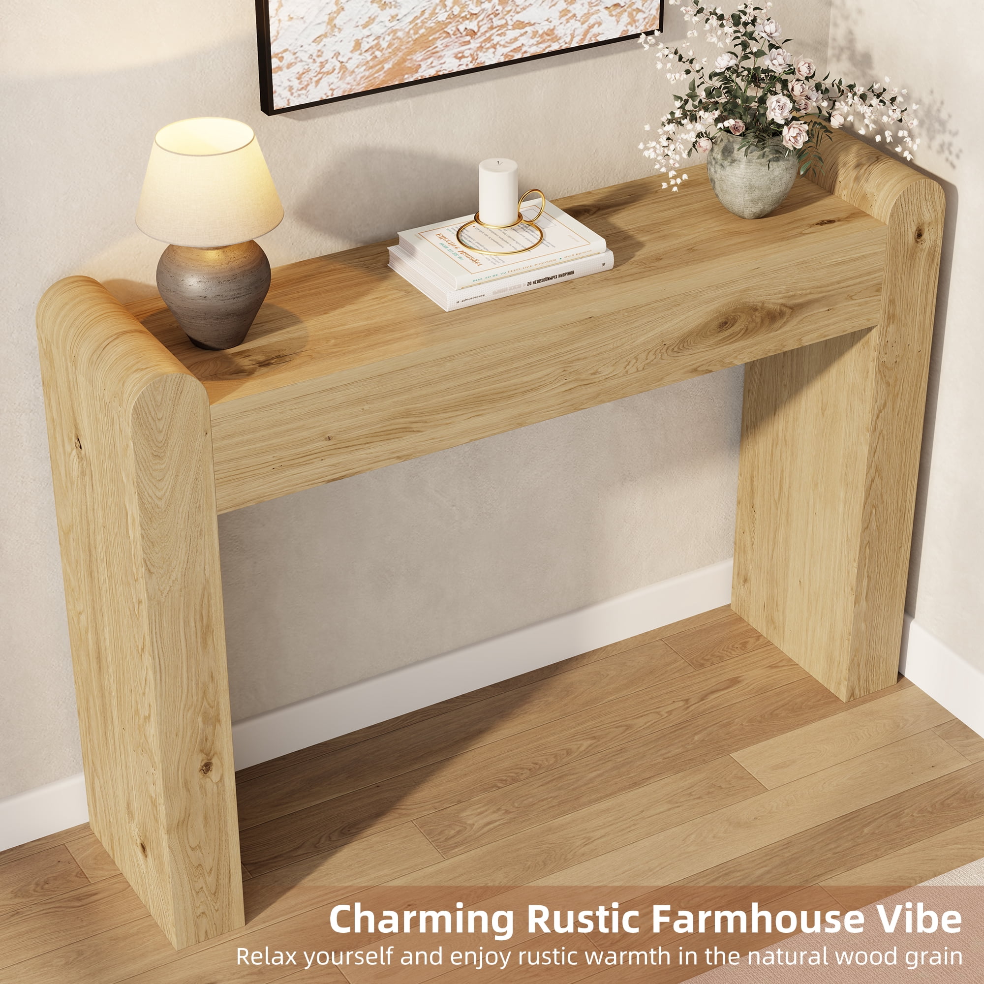 Laintene 47" Entryway Table, Curved Console Tables for Entryway, Rustic Farmhouse Sofa Table Behind Couch, Wooden Hallway Accent Table for Living Room, Entrance, Natural