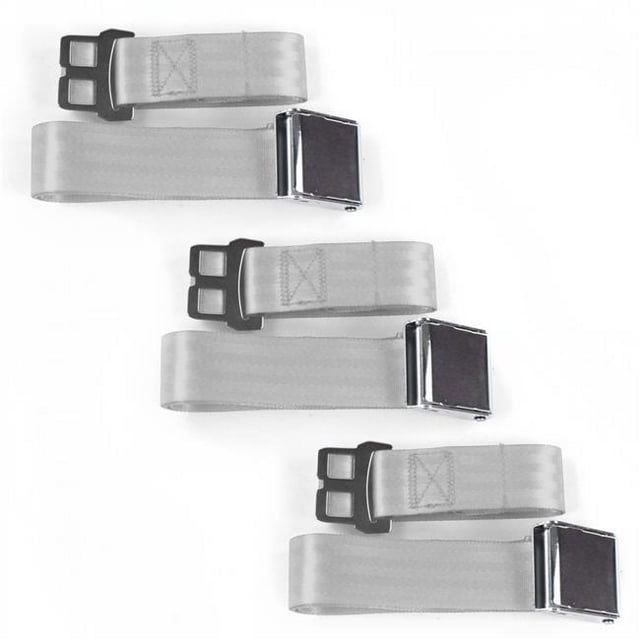 Chevy Impala 1965-1970 Airplane 2 Point Gray & Grey Lap Bench Seat Belt Kit - 3 Belts