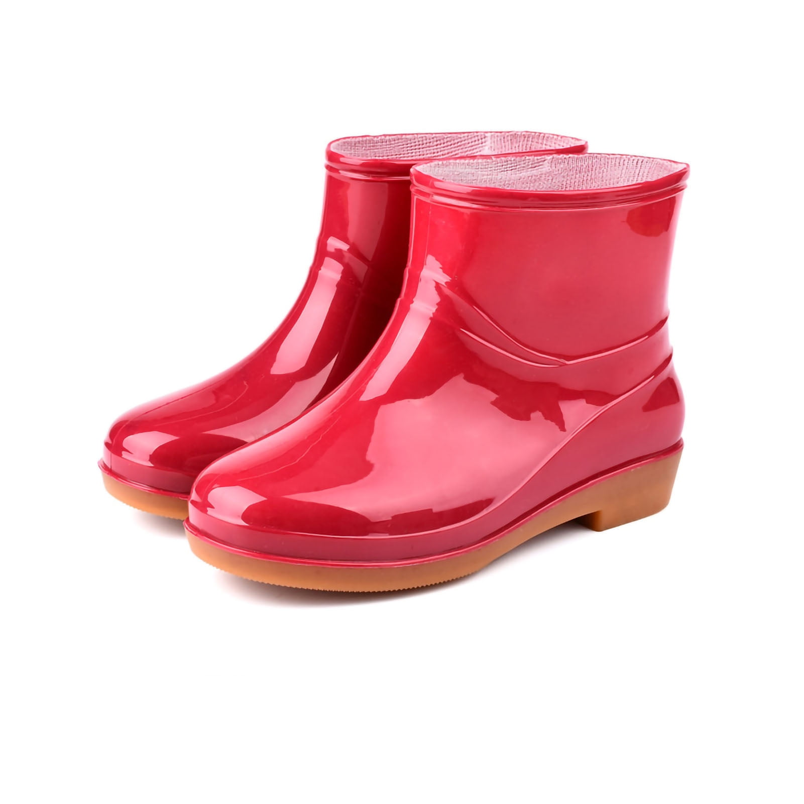 Wobythan Womens Rain Boots Fashion Antiskid Short Rain Boot Round Head Radian Pvc Plastic Rain Boots Red 36 Red 36