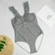 thumbnail image 4 of Traje de baño de una pieza Hanzidakd con volantes, rayas y volantes para mujer, cuello en V, monokini fruncido, trajes de baño negros XL, 4 of 8