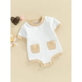 thumbnail image 3 of Kiapeise Newborn Baby Boys Girls Summer Bodysuit Cotton Ribbed Short Sleeve Crewneck Patchwork Pockets Romper Jumpsuit  0-12 Months, 3 of 9