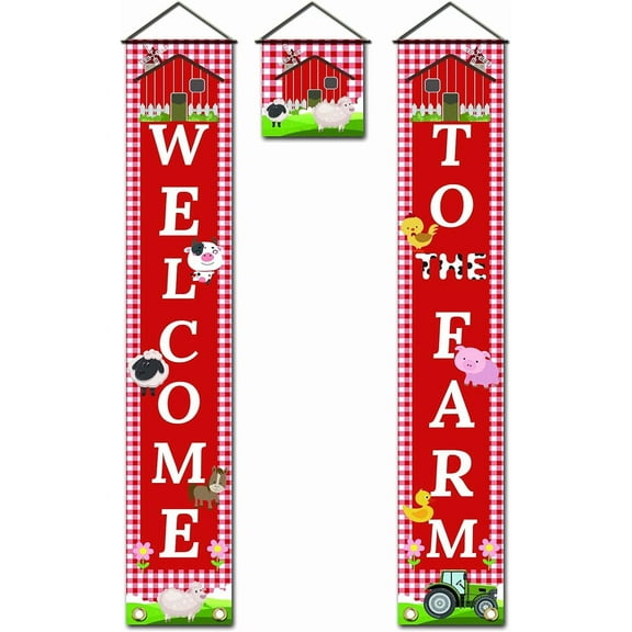 Welcome to the Farm Banner - Barnyard Party Decorations Porch Banner Farm Animal Themed Door Banner for Baby Shower Birthday Wedding Party