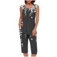 thumbnail image 1 of Conjunto de Verano para las Mujeres Impreso Casual sin Mangas Plisado Superior Y Pantalones Recortados, Cuello Redondo Conjunto de Dos Piezas, 1 of 8