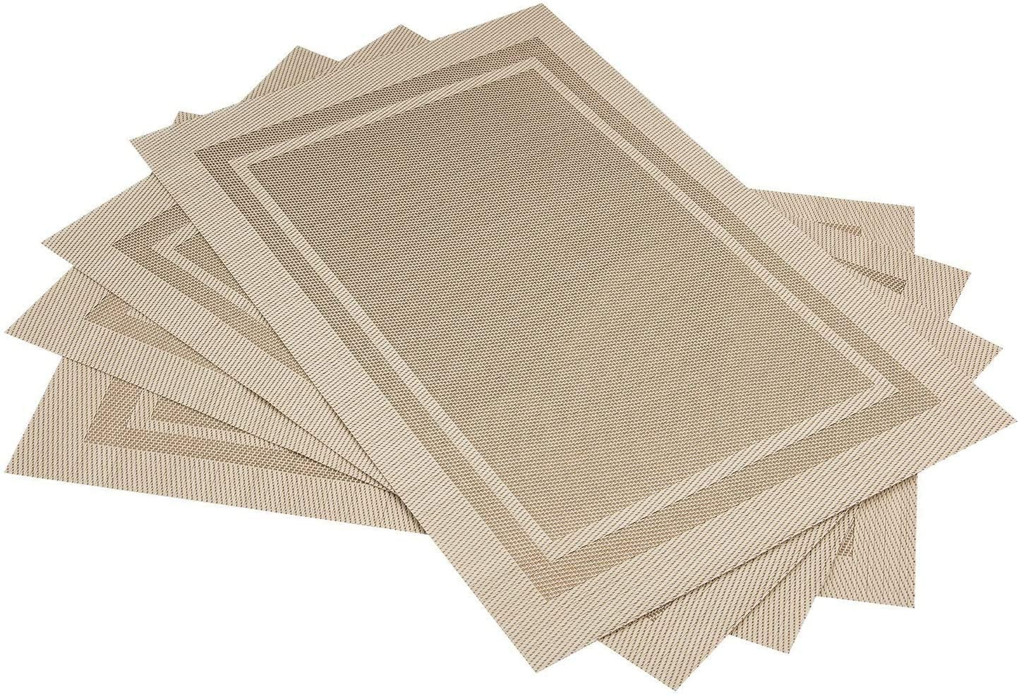 Set of 6 Brown-Frames Artand Placemats PVC Table Mats Woven Vinyl Placemats 