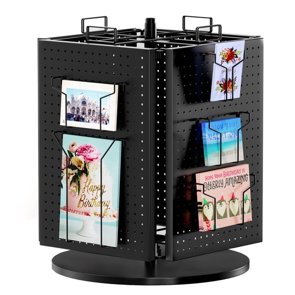 Ztysn Desktop Rotating Display Stand with 16 Adjustable Pockets for A4/A5 Paper,Brochure,Photo,Card Metal Pegboard Storage Organizer Rack for Retail Store,Black