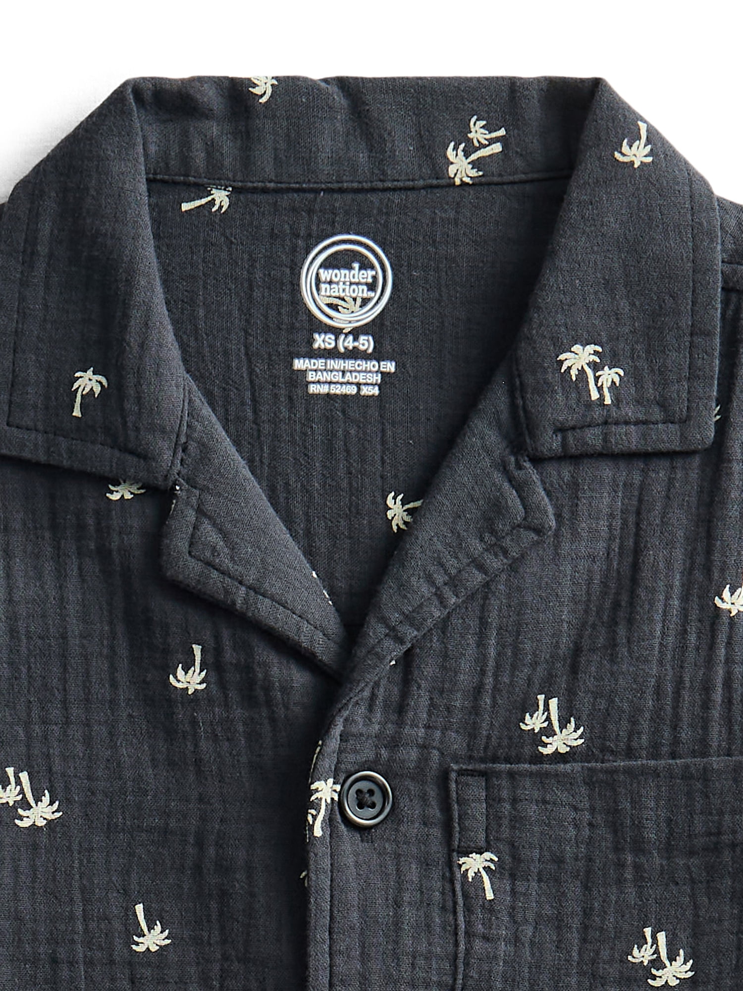 Wonder Nation Boys' Cotton Gauze Button Front Shirt with Short Sleeves, Sizes 4-18 & Husky