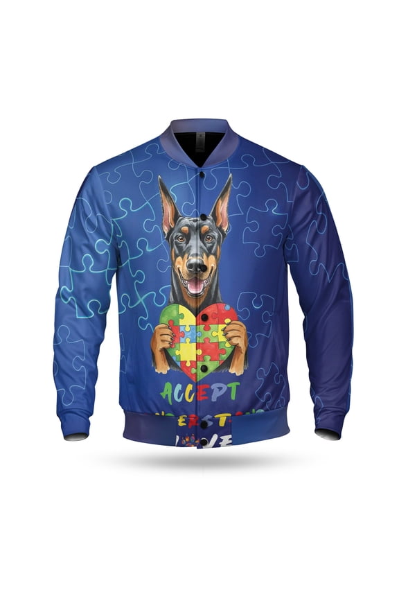 Autism Awareness Doberman Pinscher Accept Understand Love All Over Print 3D Baseball Jacket Doberman Dog Lover Gifts Bomber Jacket Softball - 12003