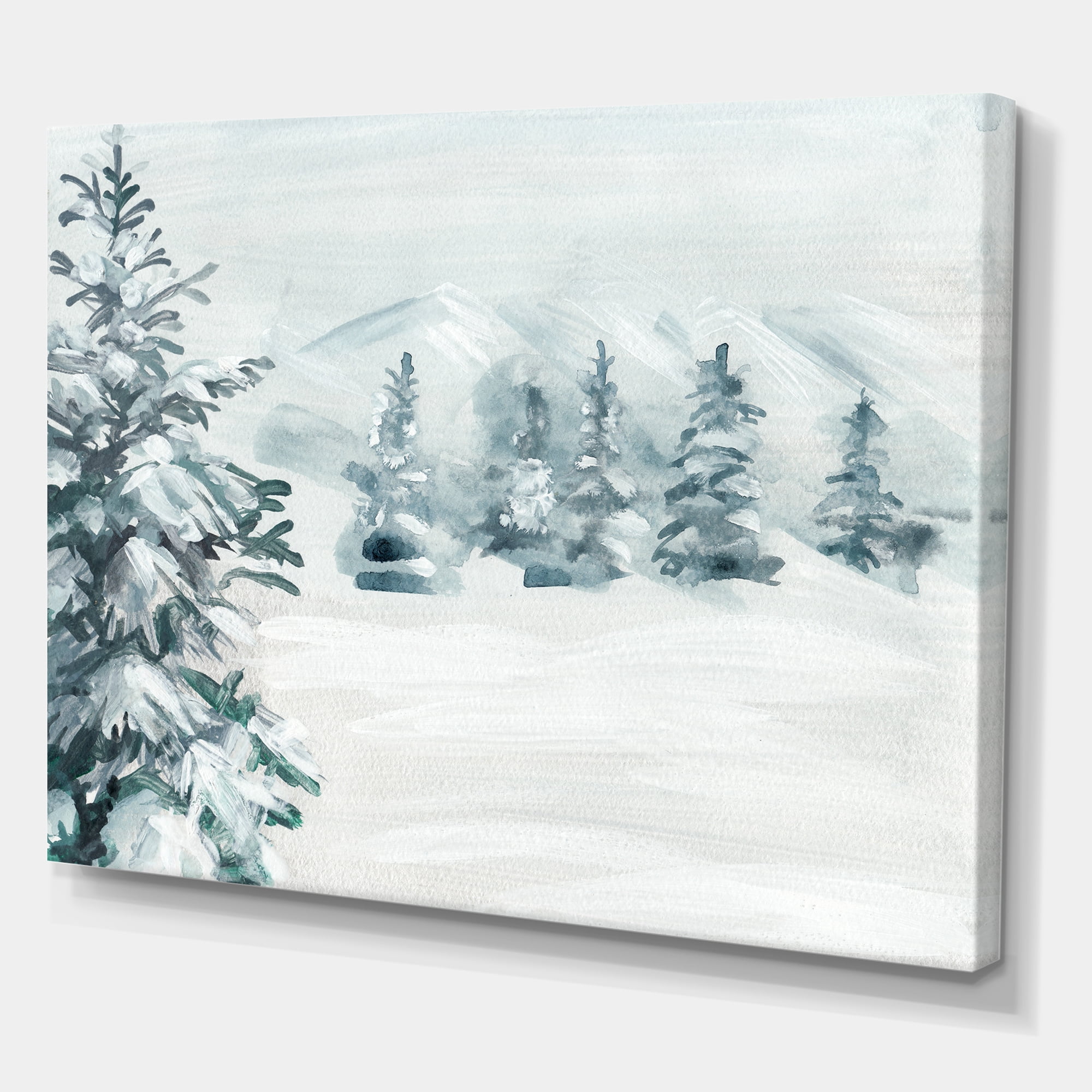 Designart ' Snowy Pine Trees On Mountain ' Traditional Canvas Wall Art Print