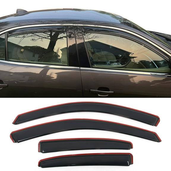 Ikon Motorsports In-Channel Window Visors Fits 2013-2015 Chevy Malibu, Slim Style Side Door Rain Vent Guard Deflectors, Acrylic Smoke 4PCS