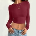 thumbnail image 2 of MIASHUI T-Shirt à Manches Longues Court Ajusté Col Rond Uni pour Femmes Couche de Base Rouge,G, 2 of 4
