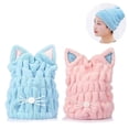 thumbnail image 2 of Juego de 2 piezas: Gorro de microfibra ajustable para secar el cabello, toalla ultra absorbente tipo turbante para el cabello, ideal para mujeres, adultos o niñas., 2 of 5