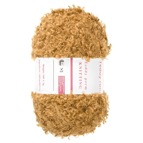 1 Skeins Eyelash Yarn Polyester Yarn Fur Soft Fluffy Chunky Yarn Fuzzy Eyelash Yarn Camel Brown for Crocheting Knit DIY Clothes Bag - 55Yard/50m, 3.53oz