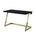 thumbnail image 3 of Bibse Writing Desk - High Gloss Lacquer Finish Top, Polished Stainless Steel Base, Geometric Legs, Black Gold Accent, 3 of 10
