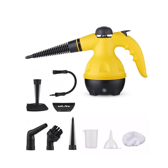 Limpiador de Vapor de Alta Presión con 9 Piezas, Maquina de Vapor para Limpieza, Adecuado para Cocinas, Baños, Muebles y Coches, Limpieza de Suelos y Ventanas (Amarillo)