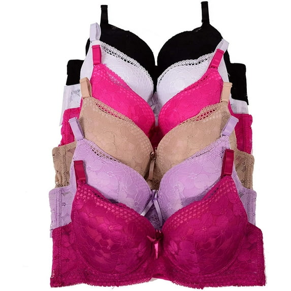 6 pcs Women's Wired Basic Regular Padding Everyday Bras B/C Cup (34B)
