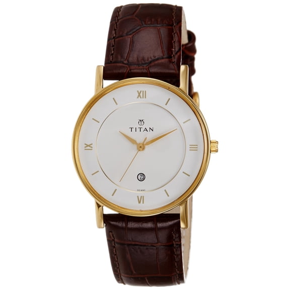 Titan Quartz Analog with Date White Dial Leather Strap Watch for Men-NS9162YL01
