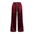 thumbnail image 4 of Guluxicc Women's Satin Pants with Pockets Trendy Elastic Waist Long Wide Leg Trousers for Everyday Wear Summer Casual Outfits, 4 of 6