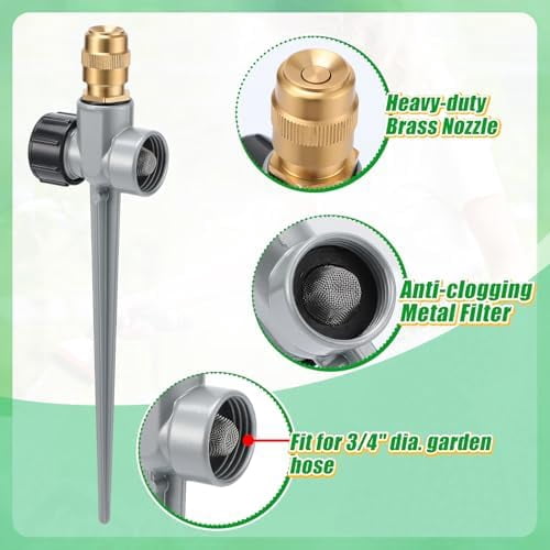 2 Pack Metal Lawn Sprinklers for Yard - 360° Coverage Water Sprinklers, Adjustable Brass Nozzle with Aluminum Alloy Spike Base for Small Garden Irrigation