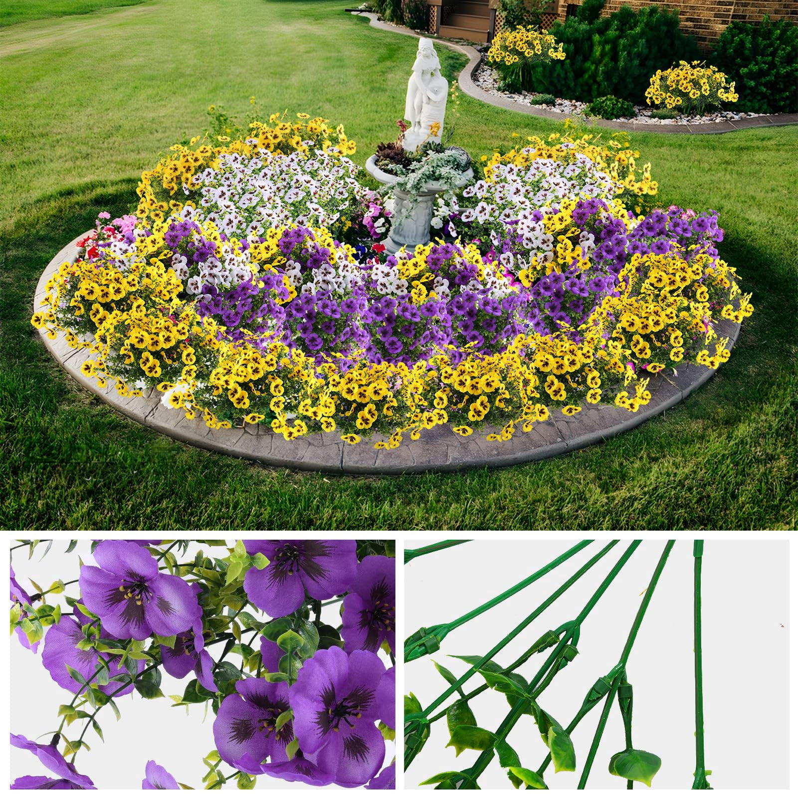 TETOU 15pcs Artificial Flowers for Outdoor Decoration,Fake Silk Colorful Plastic Flowers UV Resistant No Fade for Front Door Garden Yard Balcony Spring Summer Farmhouse Decor(Purple, Yellow, White)