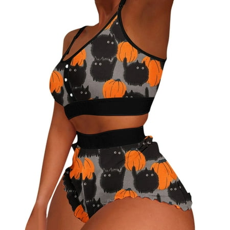 

TAIAOJING Women Pajamas Set Printing Sleepwear Set Heart Pajamas Sleeveless Cami Shorts Lingerie Slim Sleepwear Set