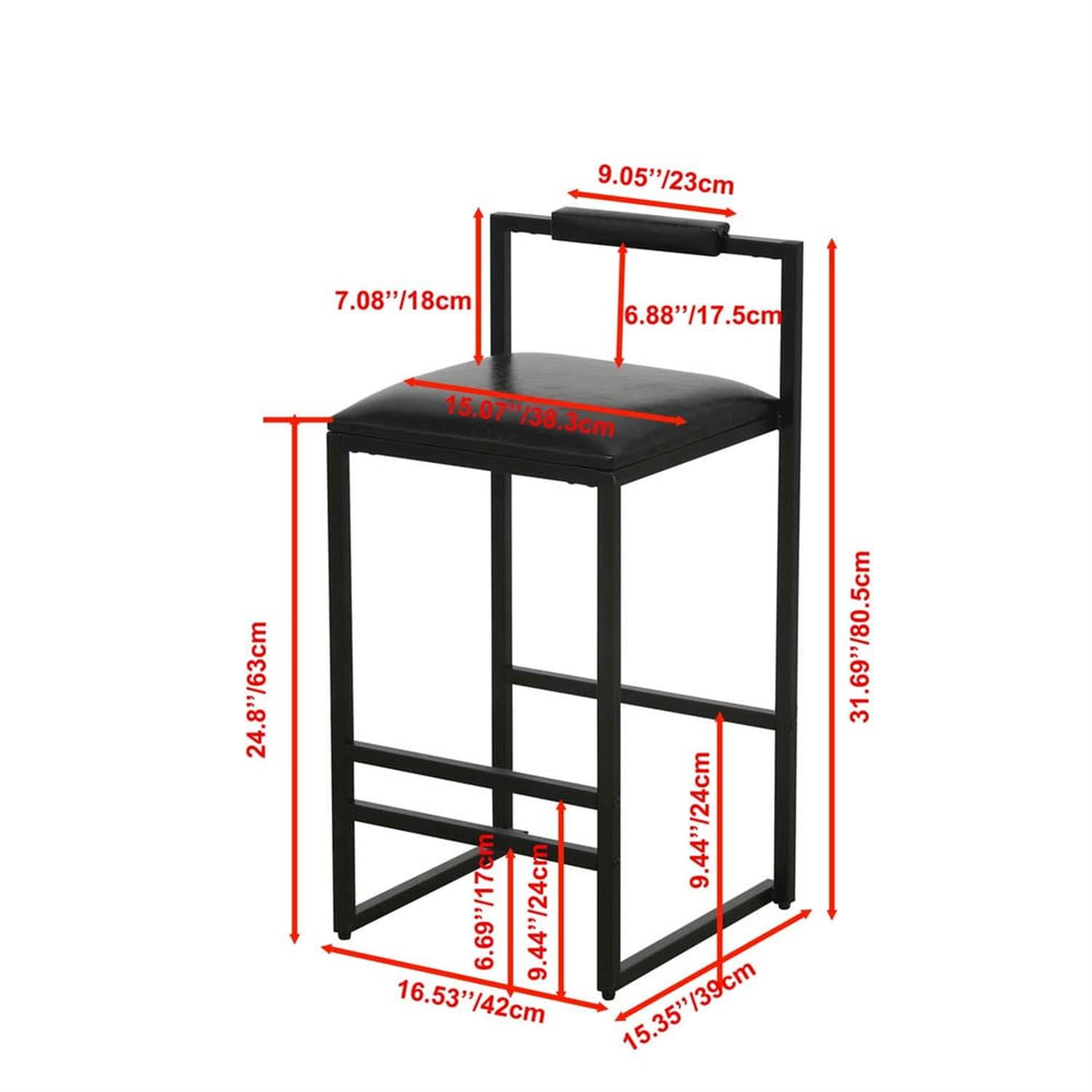 Demi Bonn 32" Counter Height Bar Stools Set of 2, PU Leather Upholstered Barstools with Back, Kitchen Island Countertop Chairs for Dining Room, Black