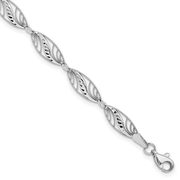 14k White Gold Bracelet Fancy mm 7.25 in Filigree Diamond Cut