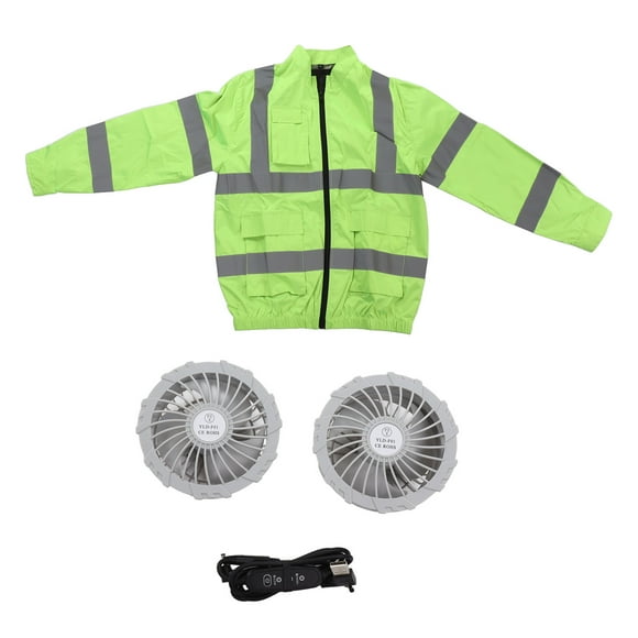 Cordless Fan Jacket Reflective Summer Cooling Fan Clothes Refrigeration Sun Protection Work Clothes Long Sleeve White Fan XL Fluorescent Green