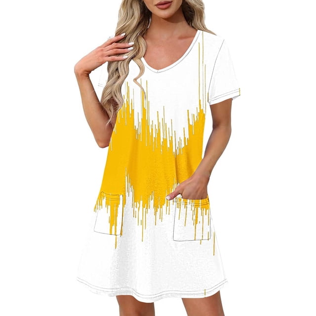 Liquidation d'Été 2025! Robe Grande Taille pour Femmes, Liquidation de Robe d'Été pour Femmes, Mode Féminine Robe Décontractée à Manches Courtes Imprimée Col en V