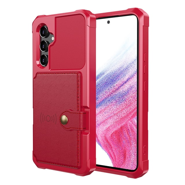 TECH CIRCLE Galaxy A54 5G Wallet Case, Shockproof Rubber Card Holder Wallet PU Leather Back Phone Case Kickstand Protective Scratch Hybrid Bumper Shell for Samsung Galaxy A54 5G 6.5" 2023,Red