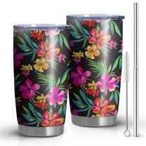 20oz Tumblers Pioneer Flower Floral Print Pattern Stainless Steel Vacuum Insulated Double Wall Travel Tumbler Cups Mug with Lid and Straw,Cleaning Brush for Cold & Hot Drinks