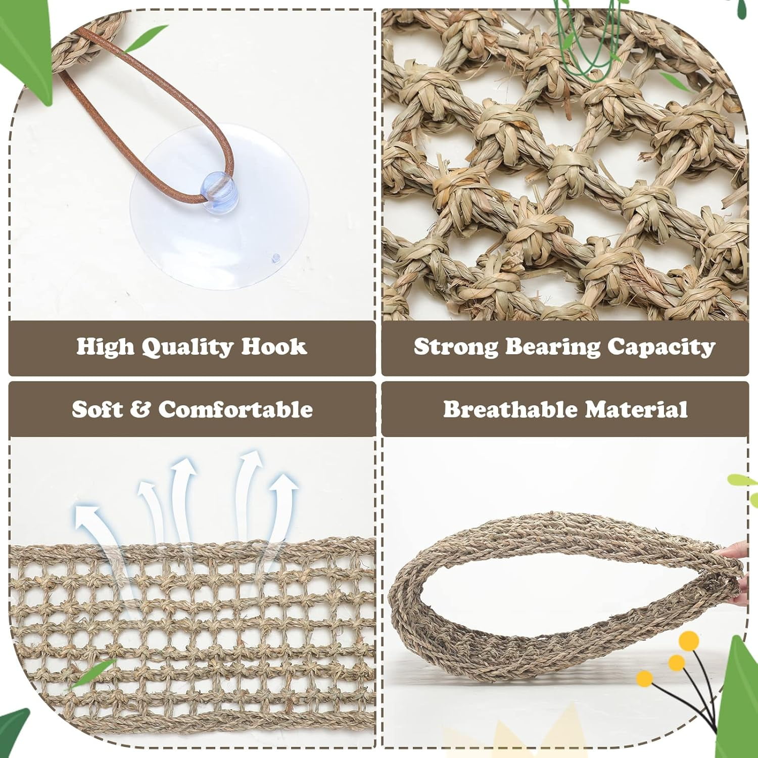Bearded Dragon Hammock Lizard Reptile Climbing Lounger Seagrass Fiber Habitat Tank Accessories for Hermit Crab Gecko Snake Iguana Amphibian