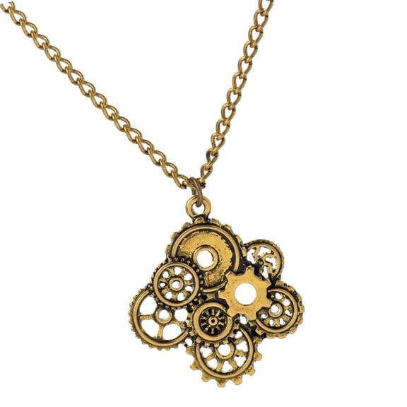 Steampunk Necklace Skeleton Gear Pendant Gothic Punk Jewelry Antique Gold