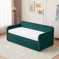 thumbnail image 6 of Twin Upholstered Daybed Frame with Trundle & Armrest, Twin Size Sofa Bed for Bedroom Living Room Guest Room, Wood Slat Support, Emerald, 6 of 9