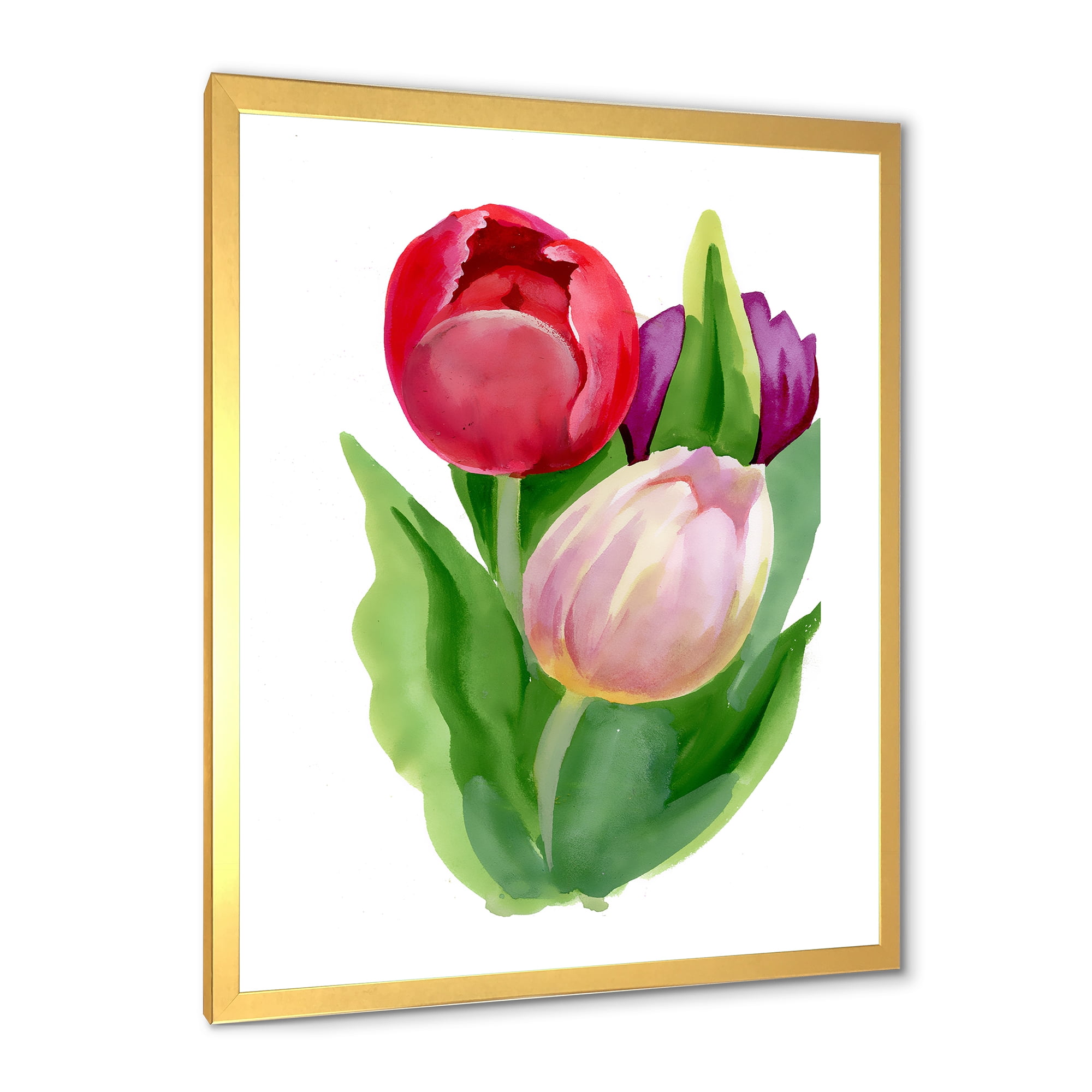 Designart 'Beautiful Tulip Flowers Red and Pink' Traditional Framed Art Print
