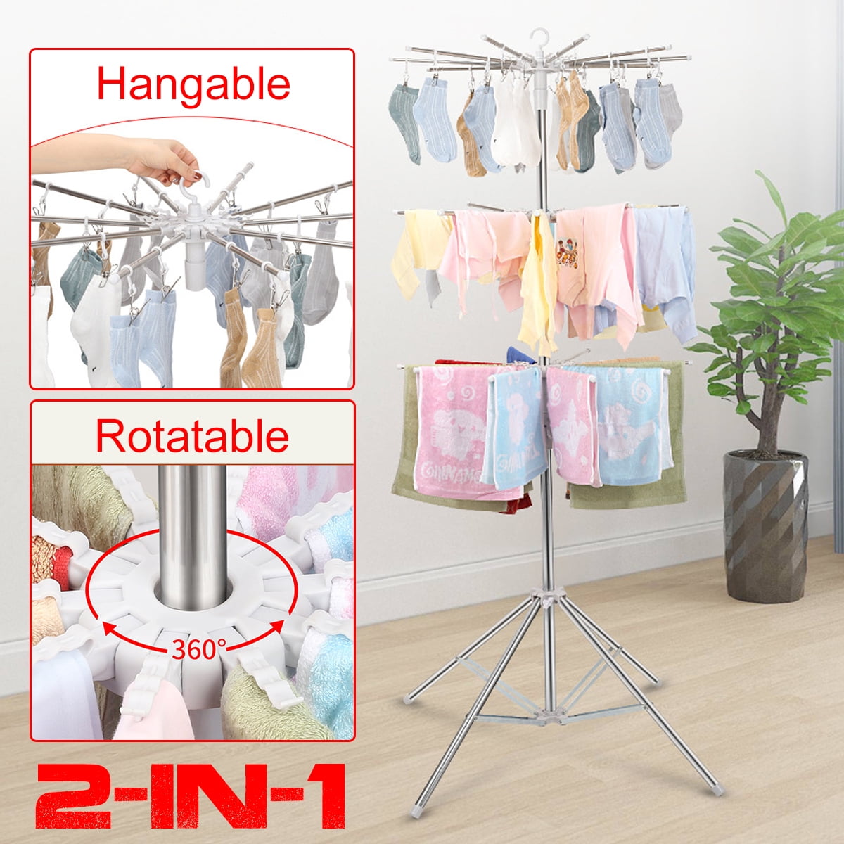 3 In 1 Tripod Clothes Drying Rack Dryer Foldable Stainless Steel