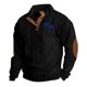 thumbnail image 2 of Blusa y camisa de manga larga con cuello alto para hombre, estilo casual, con estampado de palmeras color cacao, deportiva, con cuello alto, botones y patchwork, de poliéster., 2 of 8